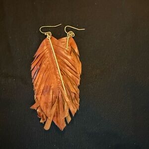 Elegant Brown leather Feather Earrings
